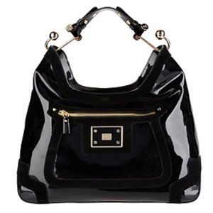Anya Hindmarch Black Patent Leather Lautner Hobo